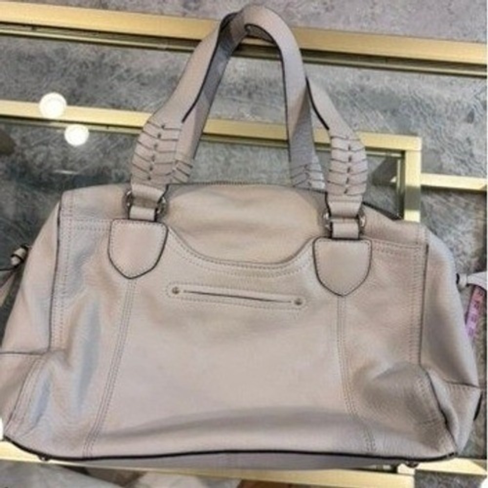 B Makowsky Cream Pebbled Leather Satchel Shoulder Bag Whipstitch Cream - Picture 5 of 16